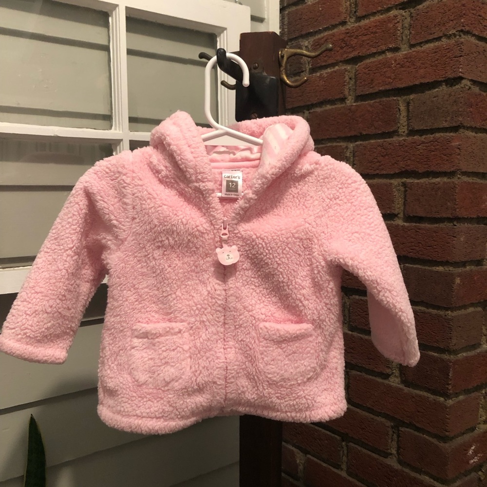 Carters- Sherpa Jacket with Bear Hood-pink-12 months